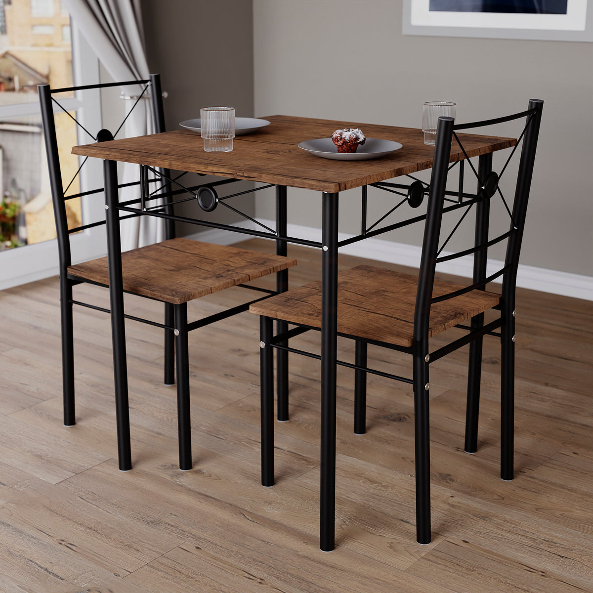 Roslyn 2-Seater Dining Set - Dark Wood