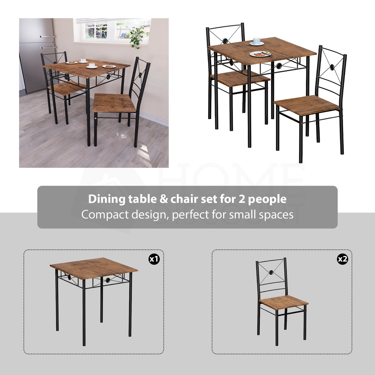 Roslyn 2-Seater Dining Set - Dark Wood