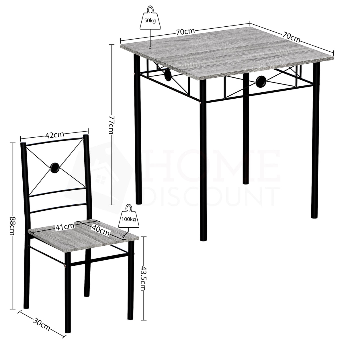 Roslyn 2-Seater Dining Set - Grey
