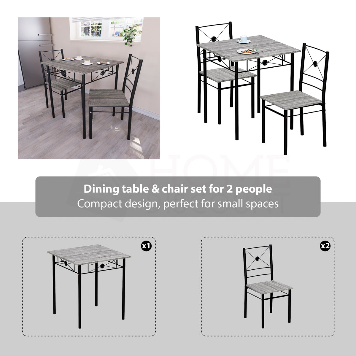 Roslyn 2-Seater Dining Set - Grey