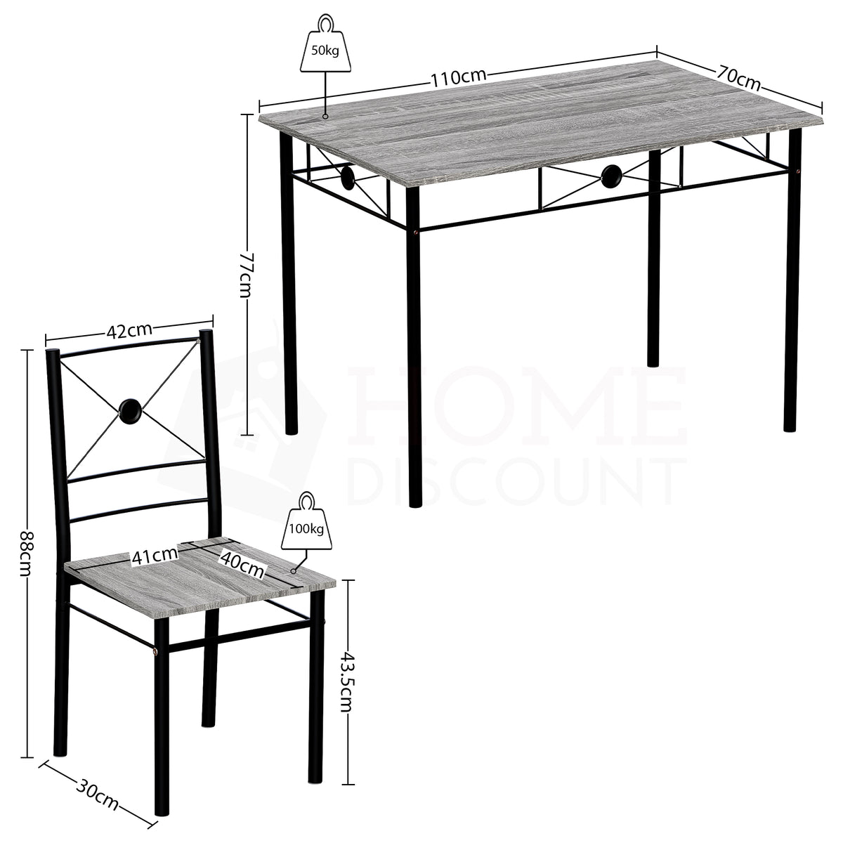 Roslyn 4-Seater Dining Set - Grey