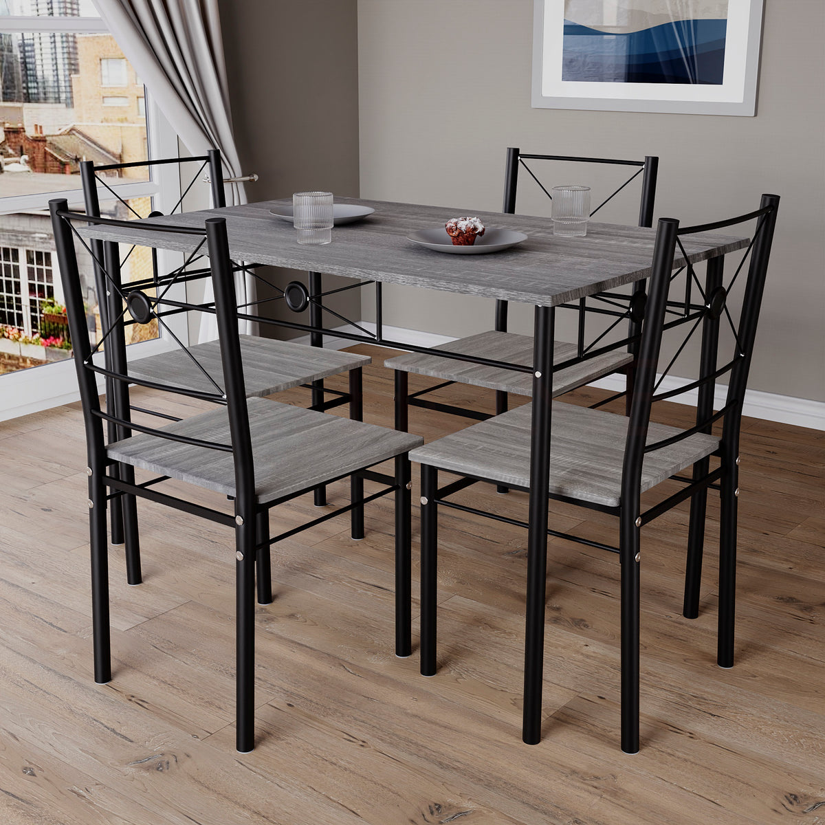 Roslyn 4-Seater Dining Set - Grey