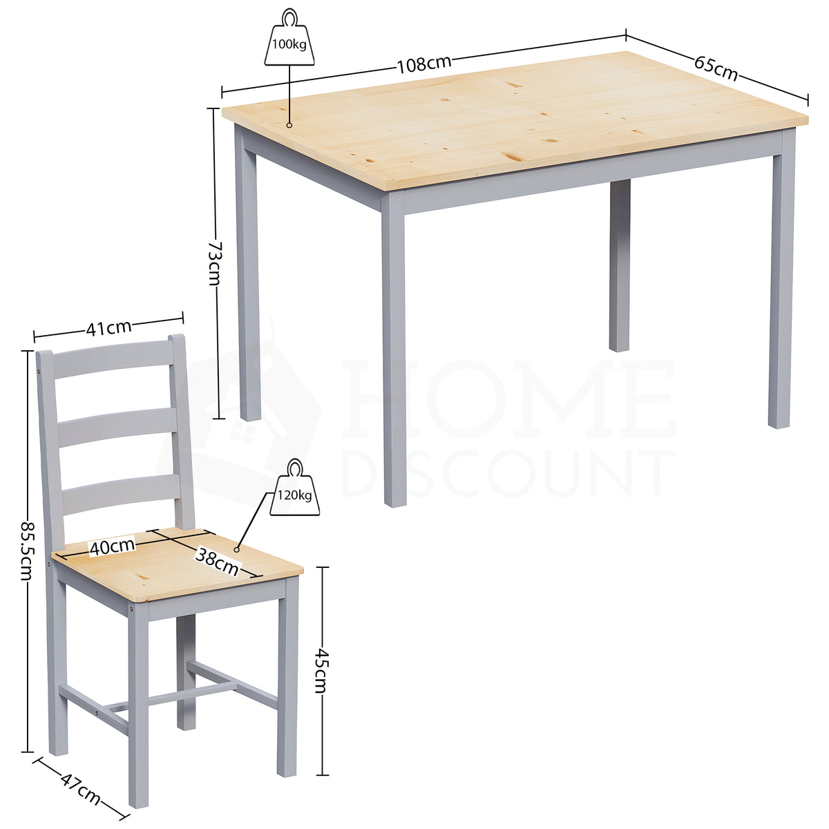 Yorkshire 4-Seater Dining Set - Grey & Pine
