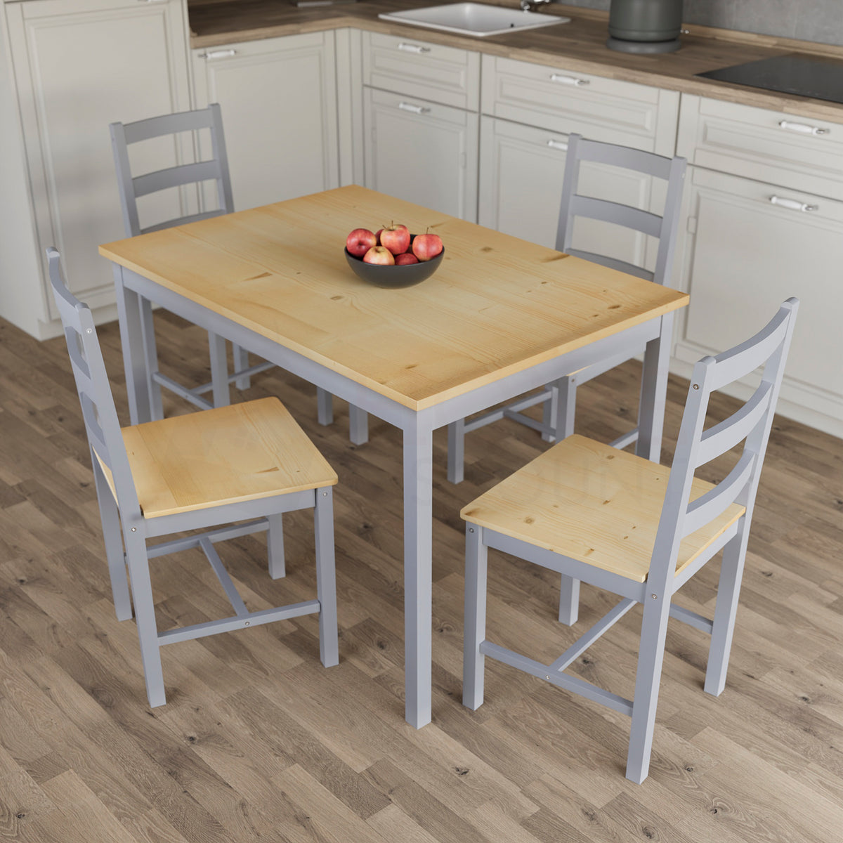 Yorkshire 4-Seater Dining Set - Grey & Pine