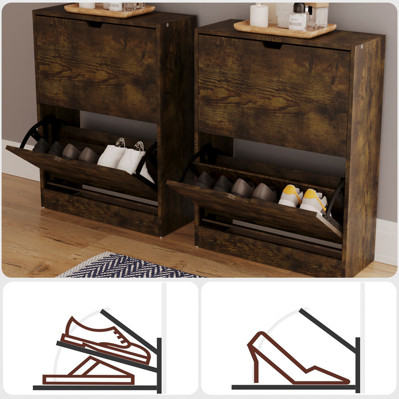 2 Drawer Shoe Cabinet, Dark Wood (FSC 100%)
