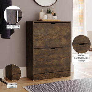 2-Drawer Shoe Cabinet, Dark Wood