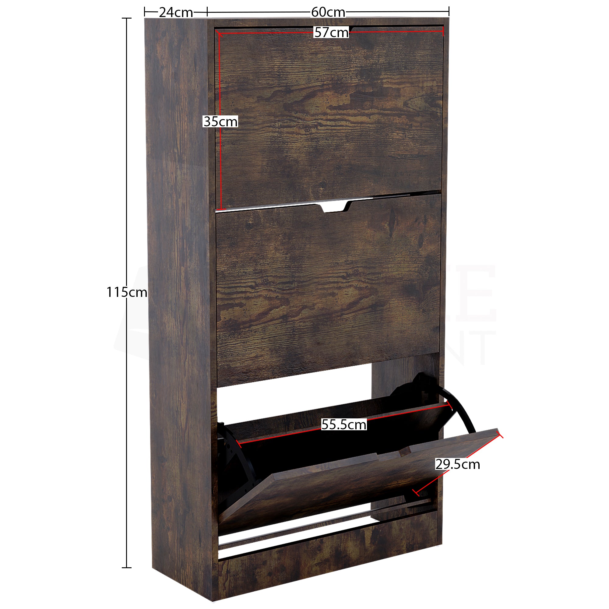 3-Drawer Shoe Cabinet Dark Wood Home Discount Ltd