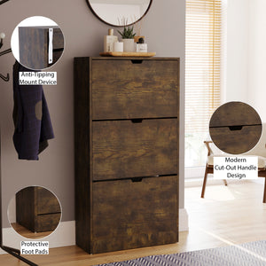 3-Drawer Shoe Cabinet - Dark Wood