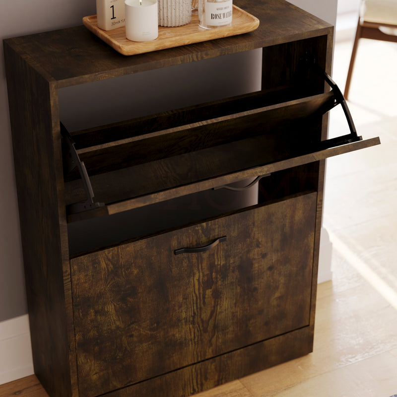 2 Drawer Shoe Cabinet, Dark Wood