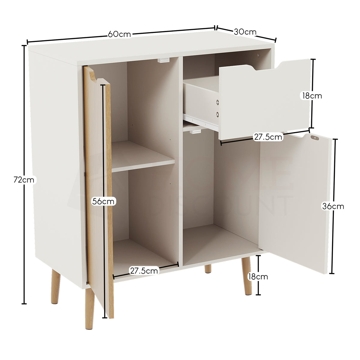 2 Door 1 Drawer Sideboard, Oak & White