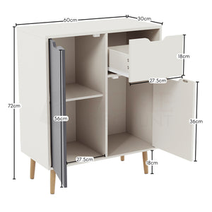 2 Door 1 Drawer Sideboard, Grey & White