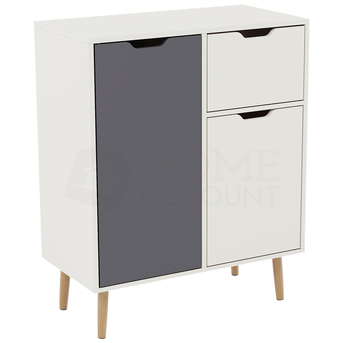 2 Door 1 Drawer Sideboard, Grey & White