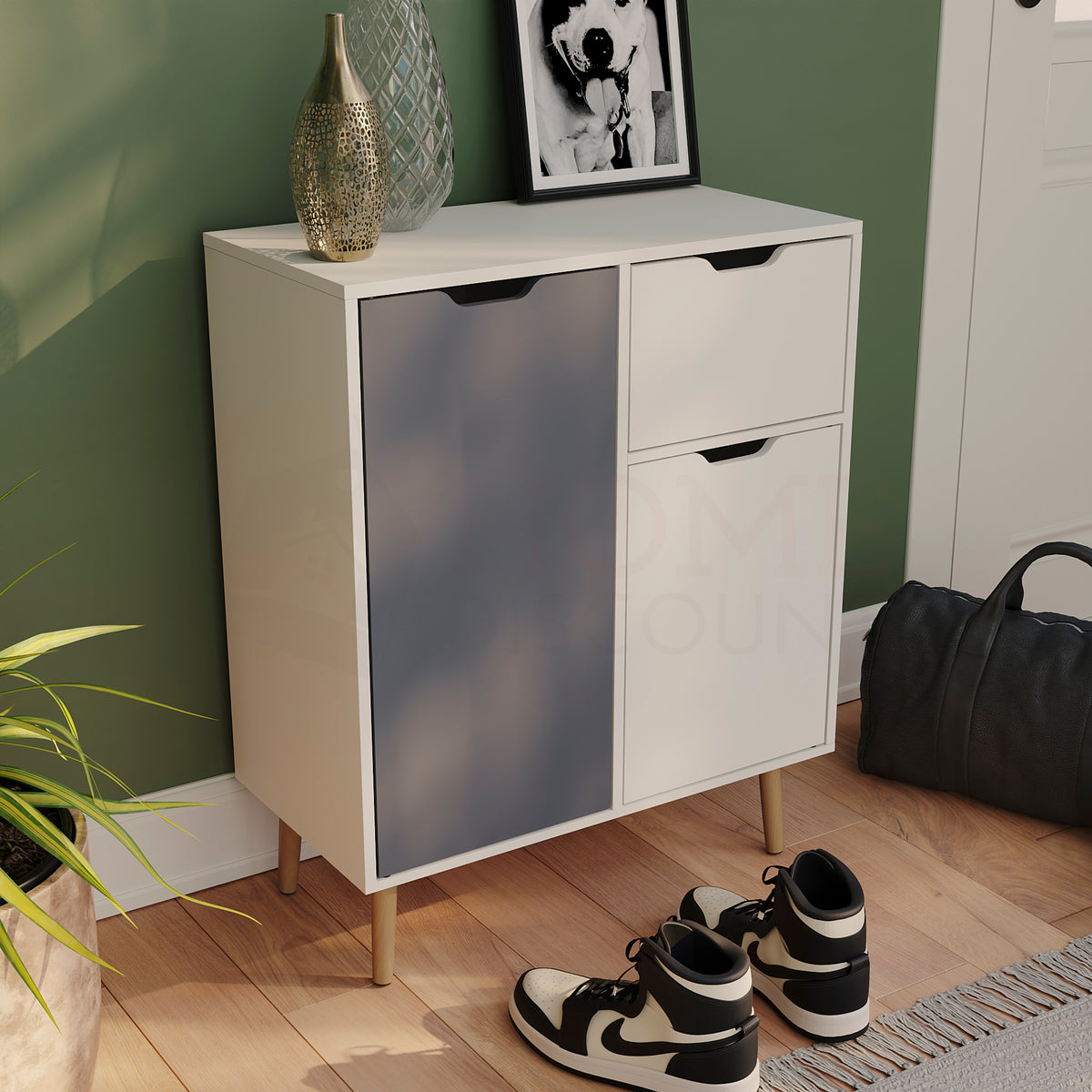 2 Door 1 Drawer Sideboard, Grey & White