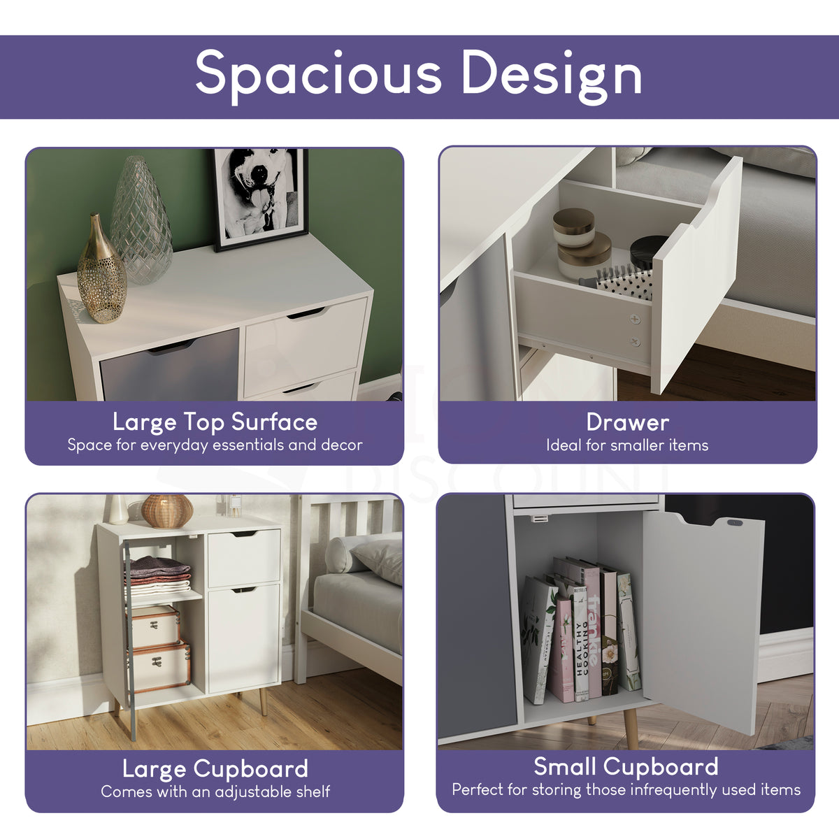 2 Door 1 Drawer Sideboard, Grey & White