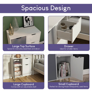 2 Door 1 Drawer Sideboard, Grey & White