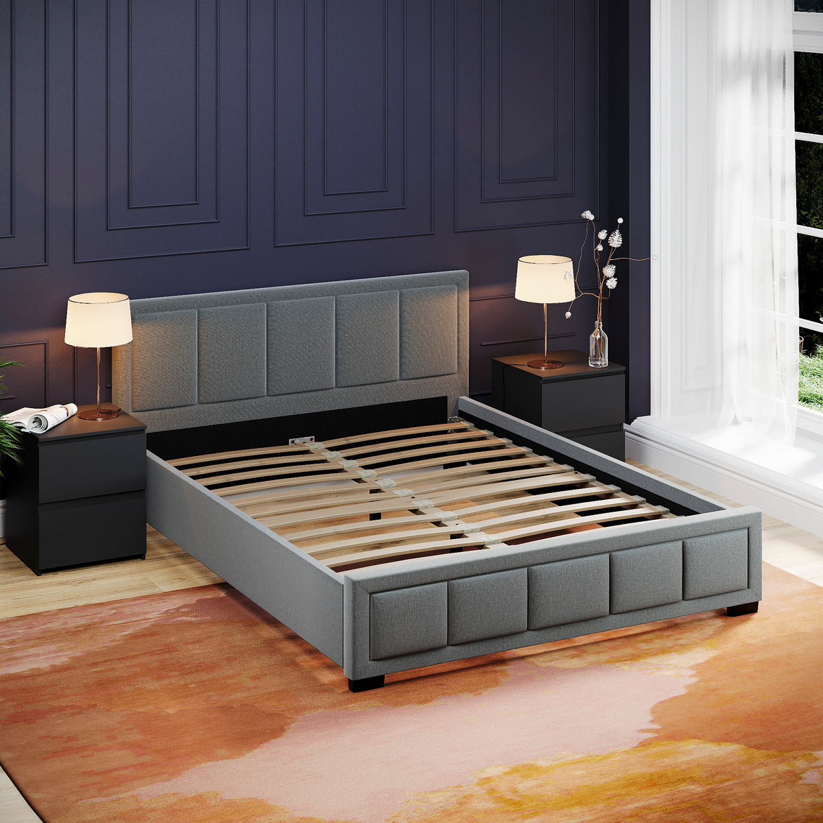Vanita Double Fabric Ottoman Bed, Light Grey UKFR