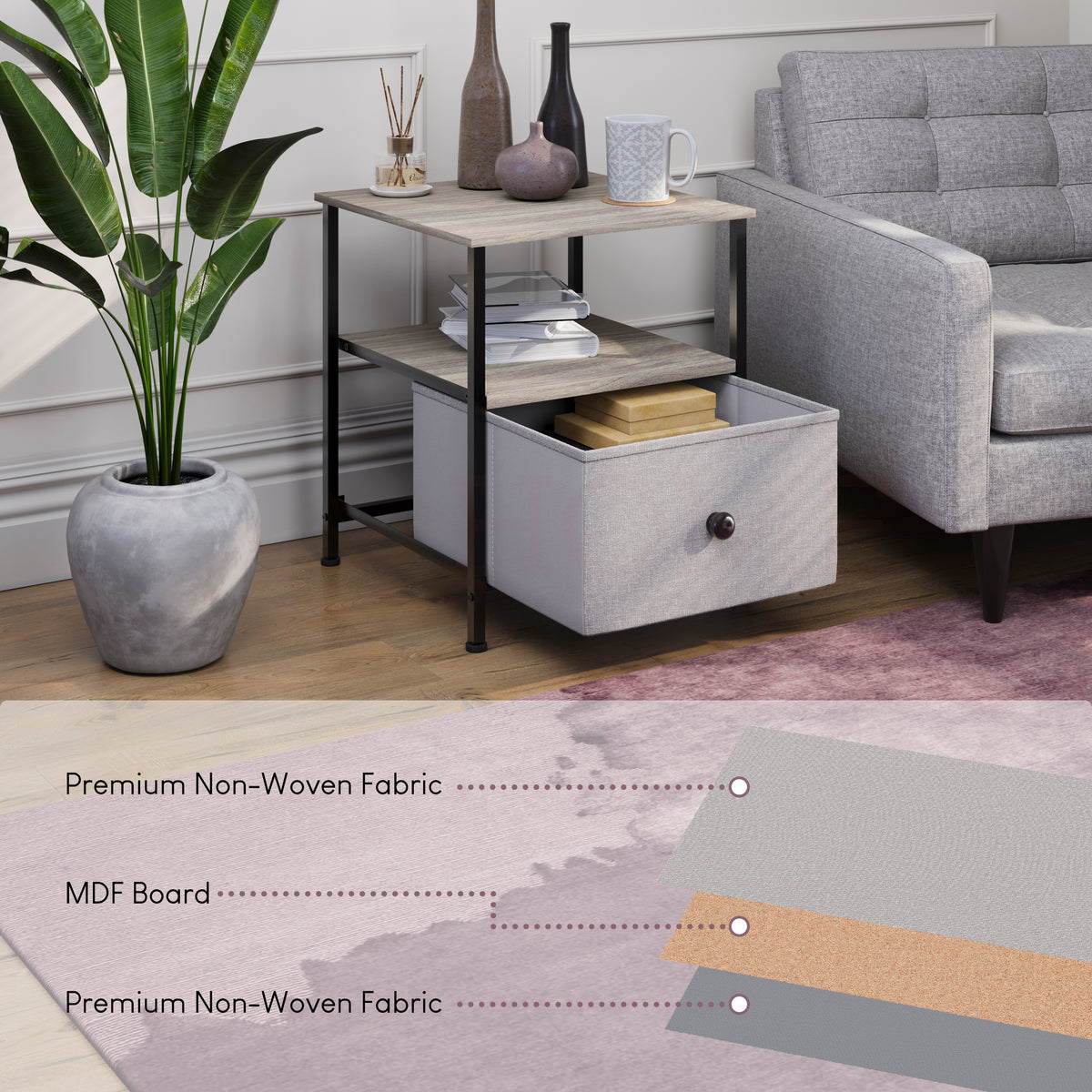 Chorley 1 Drawer Fabric Drawer Chest, Beige & Grey Wood