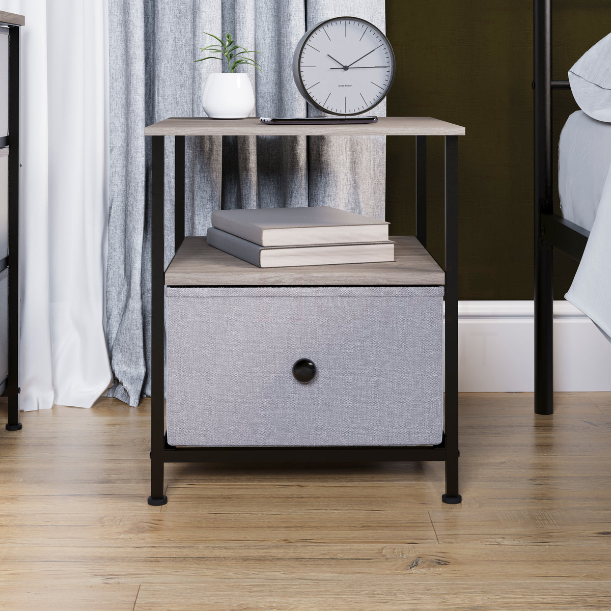 Chorley 1 Drawer Fabric Drawer Chest, Beige & Grey Wood