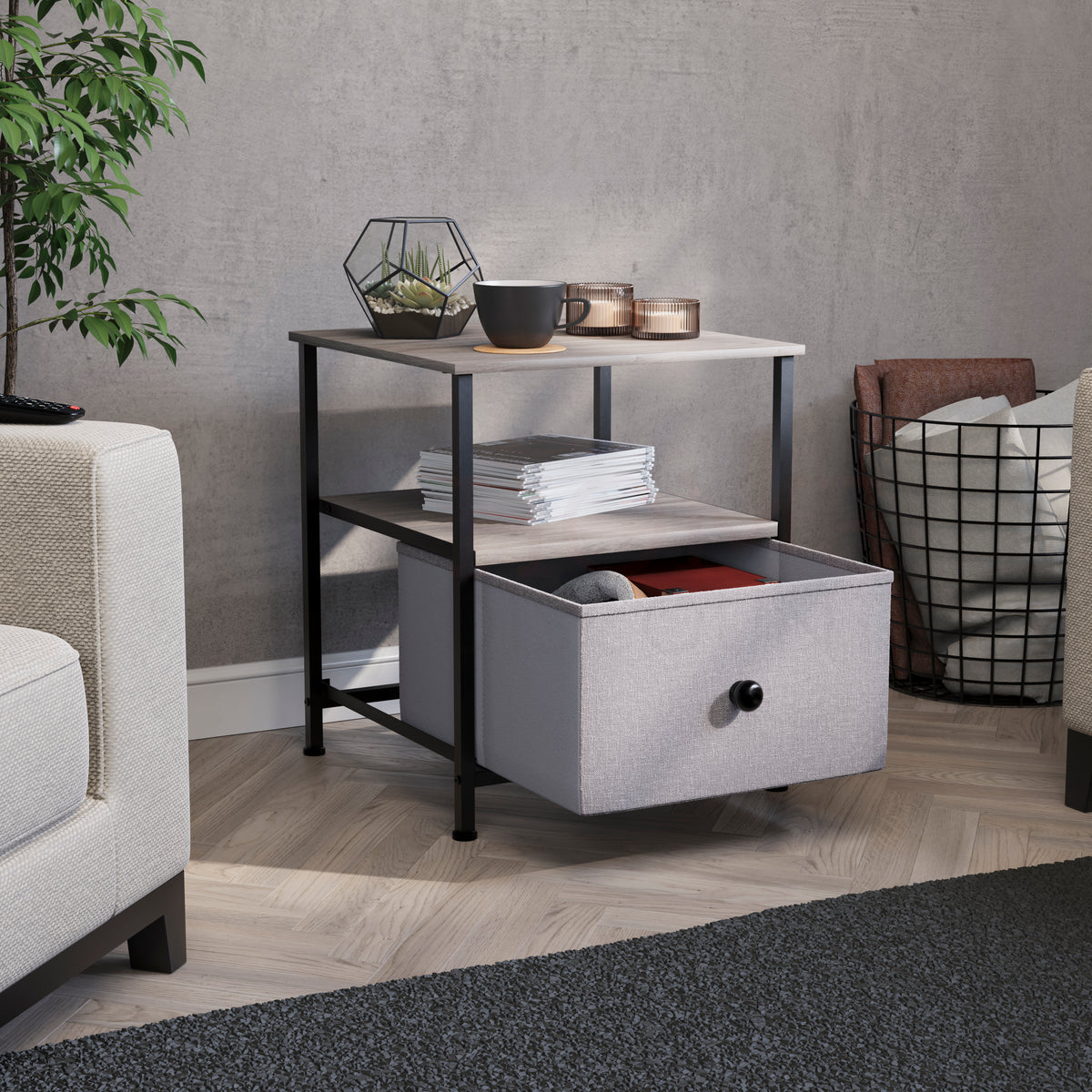 Chorley 1 Drawer Fabric Drawer Chest, Beige & Grey Wood