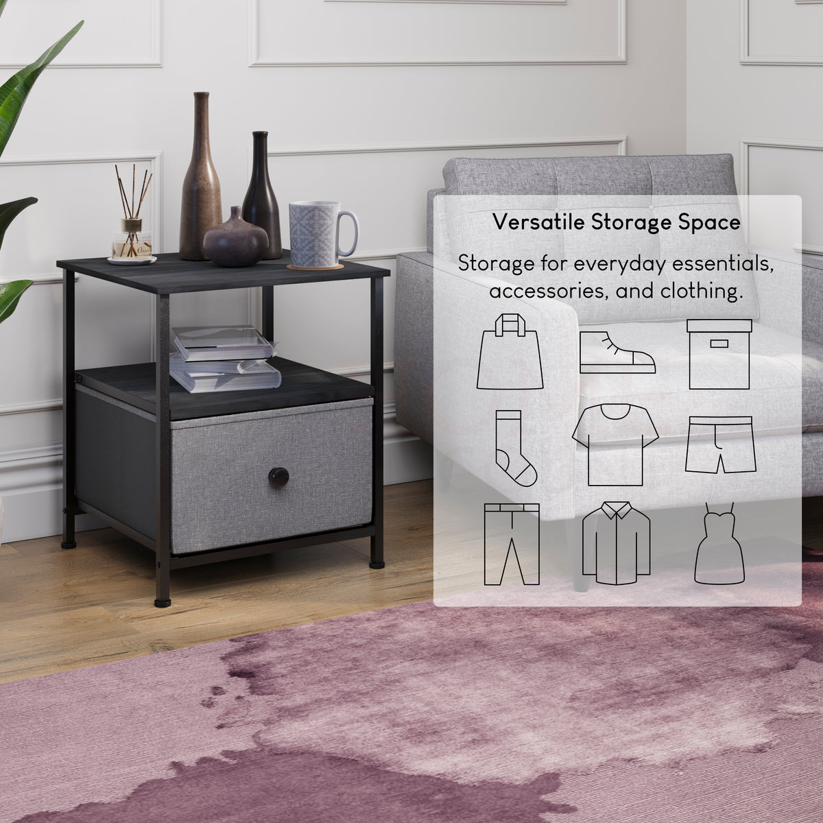 Chorley 1 Drawer Fabric Drawer Chest, Grey & Black