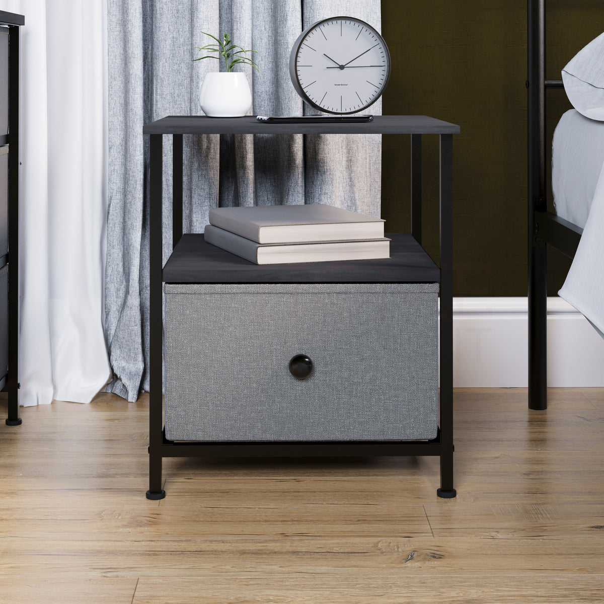 Chorley 1 Drawer Fabric Drawer Chest, Grey & Black