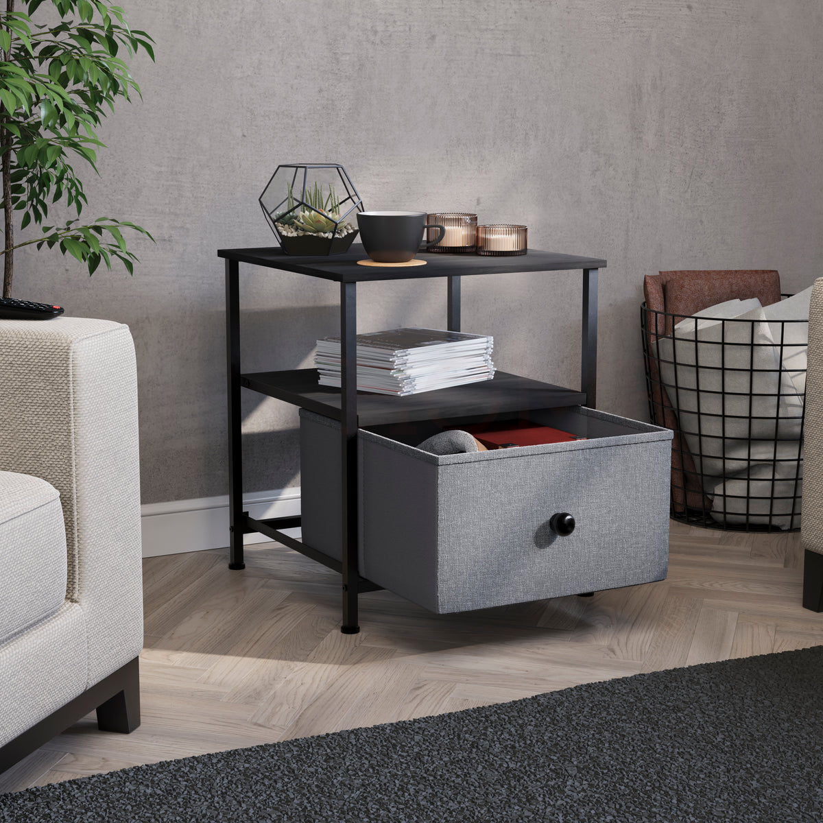 Chorley 1 Drawer Fabric Drawer Chest, Grey & Black