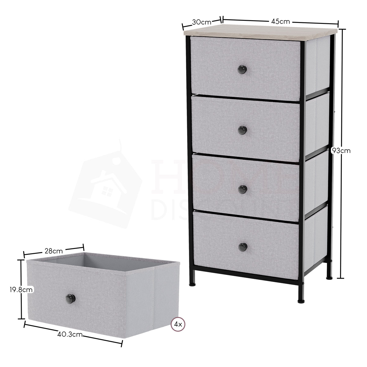 Chorley 4 Drawer Fabric Drawer Chest, Beige & Grey Wood