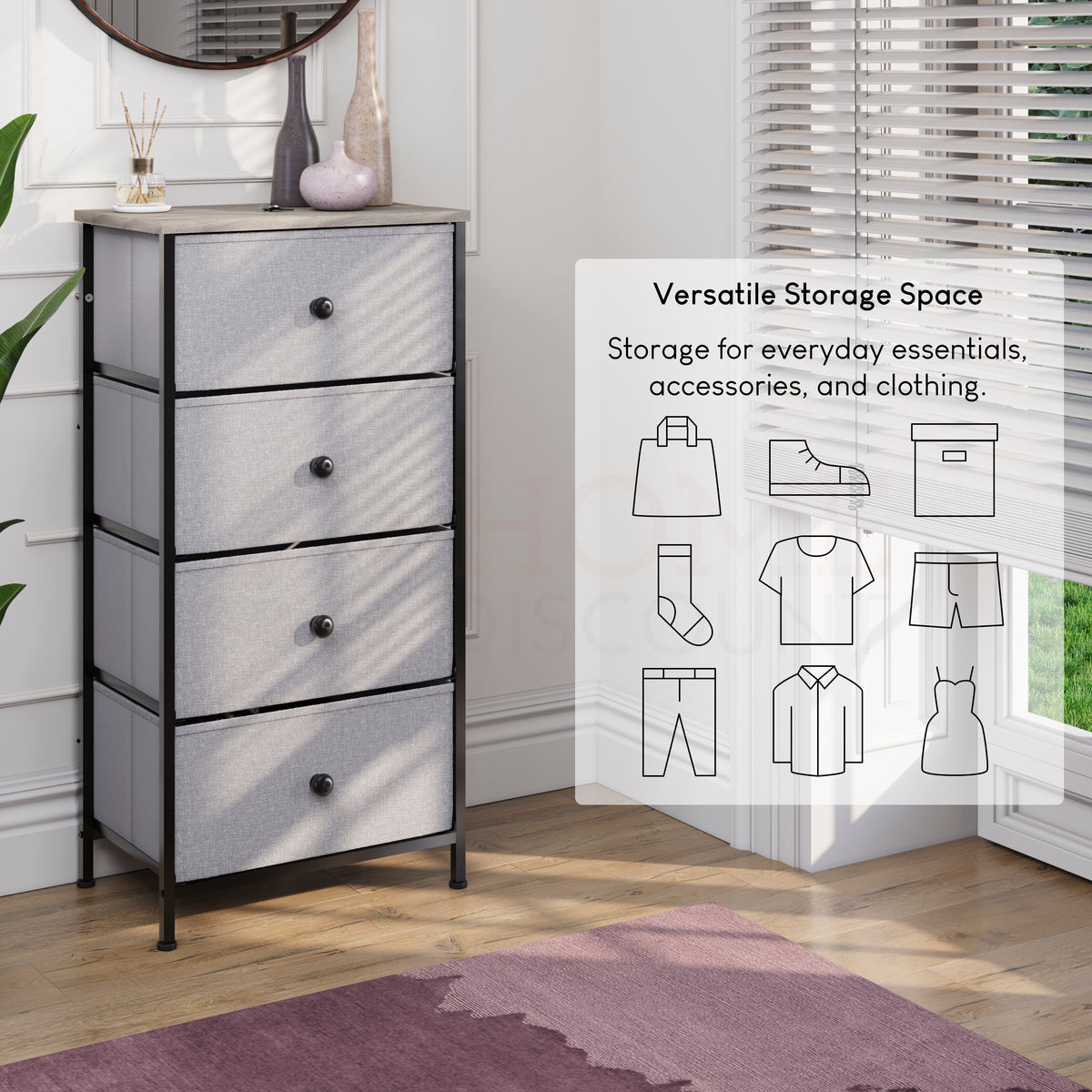 Chorley 4 Drawer Fabric Drawer Chest, Beige & Grey Wood