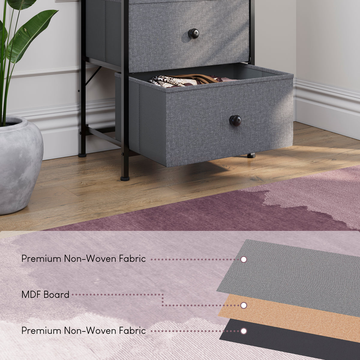 Chorley 4 Drawer Fabric Drawer Chest, Grey & Black