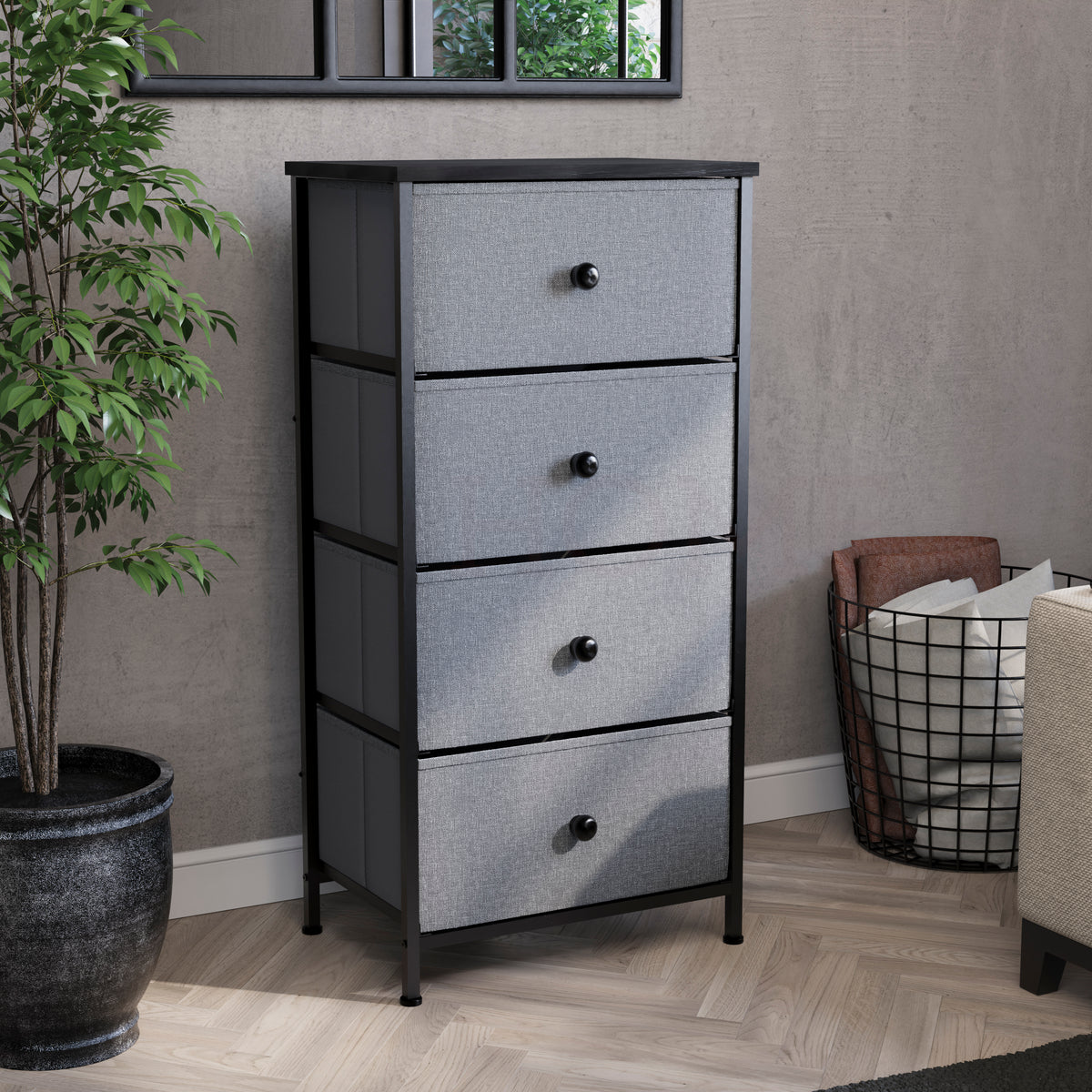 Chorley 4 Drawer Fabric Drawer Chest, Grey & Black