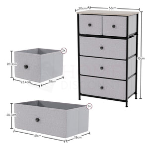 Chorley 5 Drawer Fabric Drawer Chest, Beige & Grey Wood