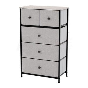 Chorley 5 Drawer Fabric Drawer Chest, Beige & Grey Wood