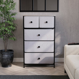 Chorley 5 Drawer Fabric Drawer Chest, Beige & Grey Wood