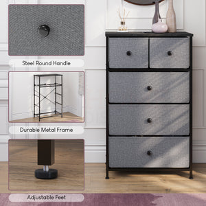 Chorley 5 Drawer Fabric Drawer Chest, Grey & Black