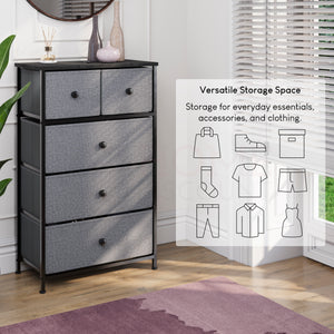 Chorley 5 Drawer Fabric Drawer Chest, Grey & Black