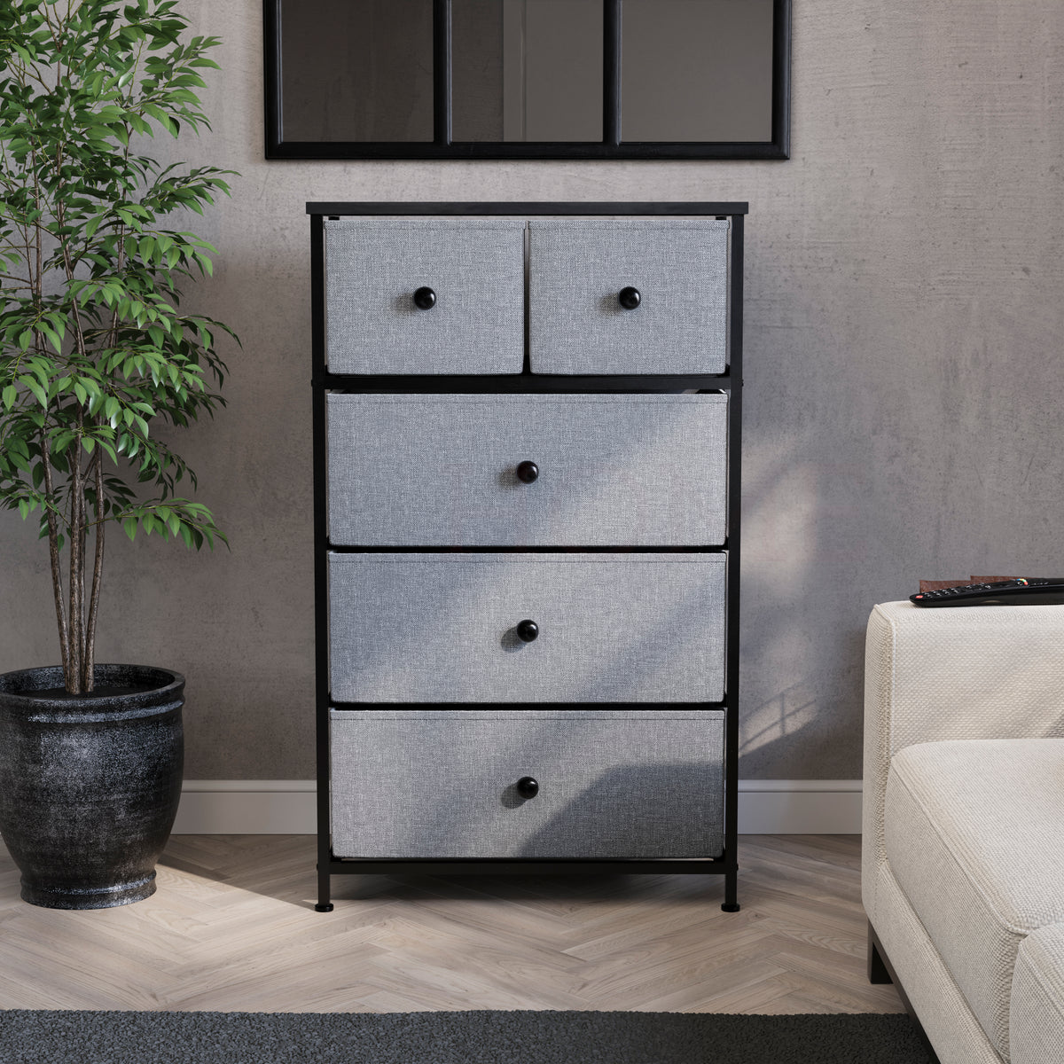 Chorley 5 Drawer Fabric Drawer Chest, Grey & Black