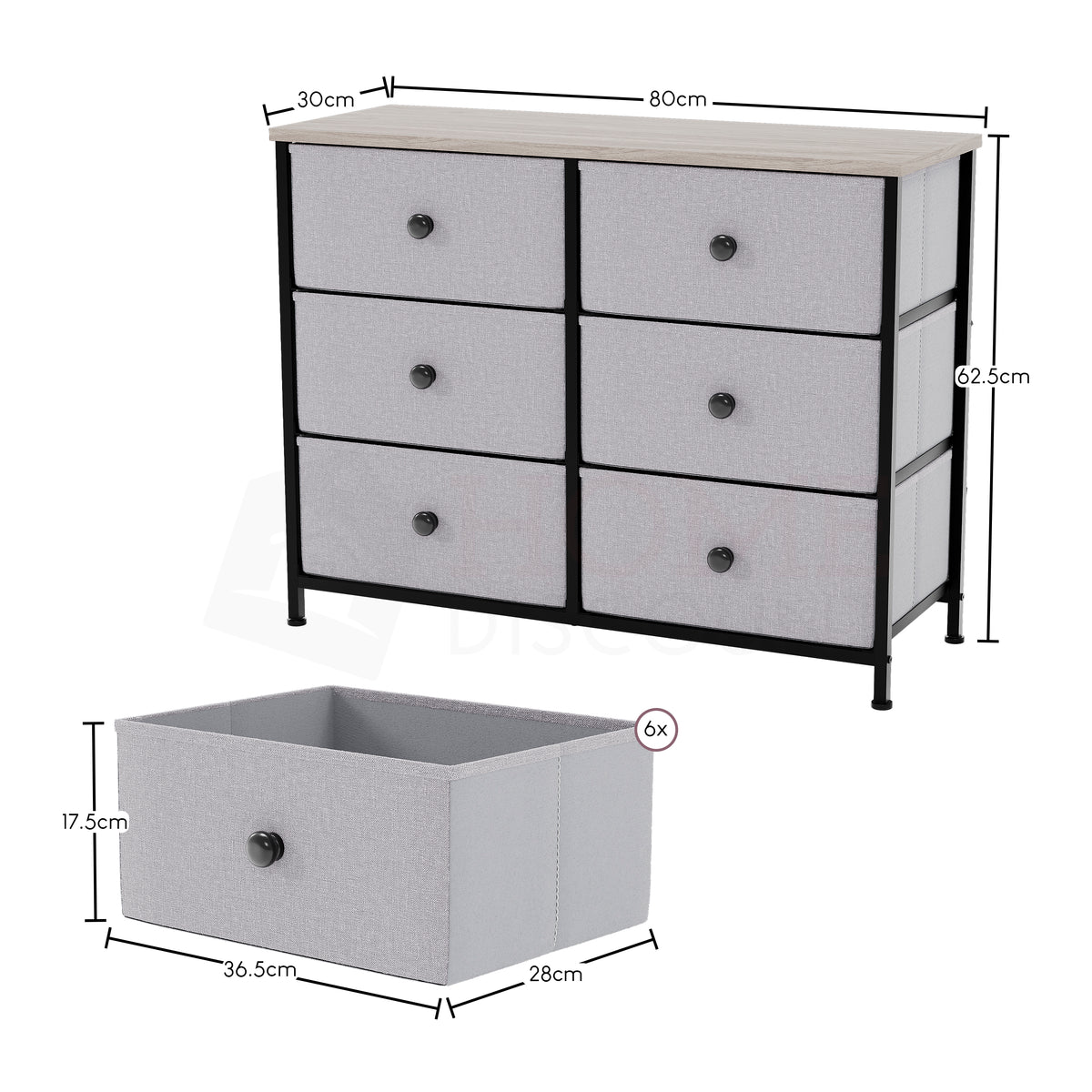 Chorley 6 Drawer Fabric Drawer Chest, Beige & Grey Wood