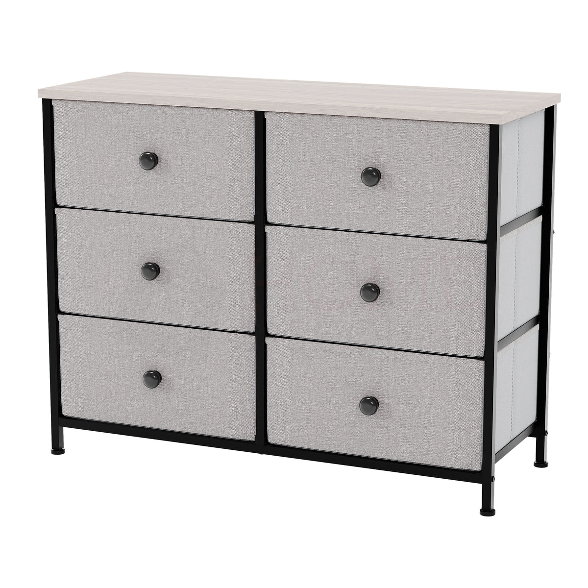 Chorley 6 Drawer Fabric Drawer Chest, Beige & Grey Wood