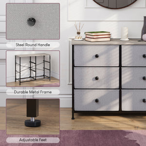 Chorley 6 Drawer Fabric Drawer Chest, Beige & Grey Wood