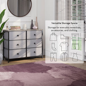 Chorley 6 Drawer Fabric Drawer Chest, Beige & Grey Wood