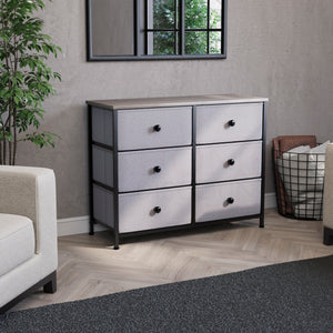 Chorley 6 Drawer Fabric Drawer Chest, Beige & Grey Wood