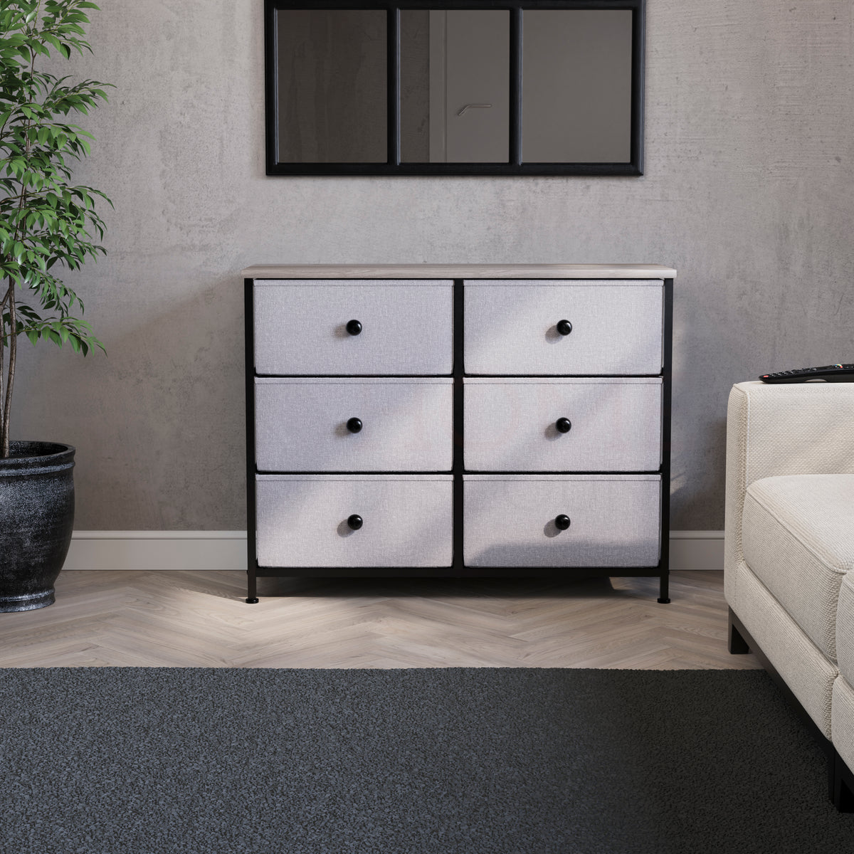 Chorley 6 Drawer Fabric Drawer Chest, Beige & Grey Wood