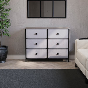 Chorley 6 Drawer Fabric Drawer Chest, Beige & Grey Wood