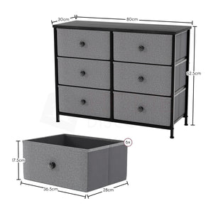 Chorley 6 Drawer Fabric Drawer Chest, Grey & Black