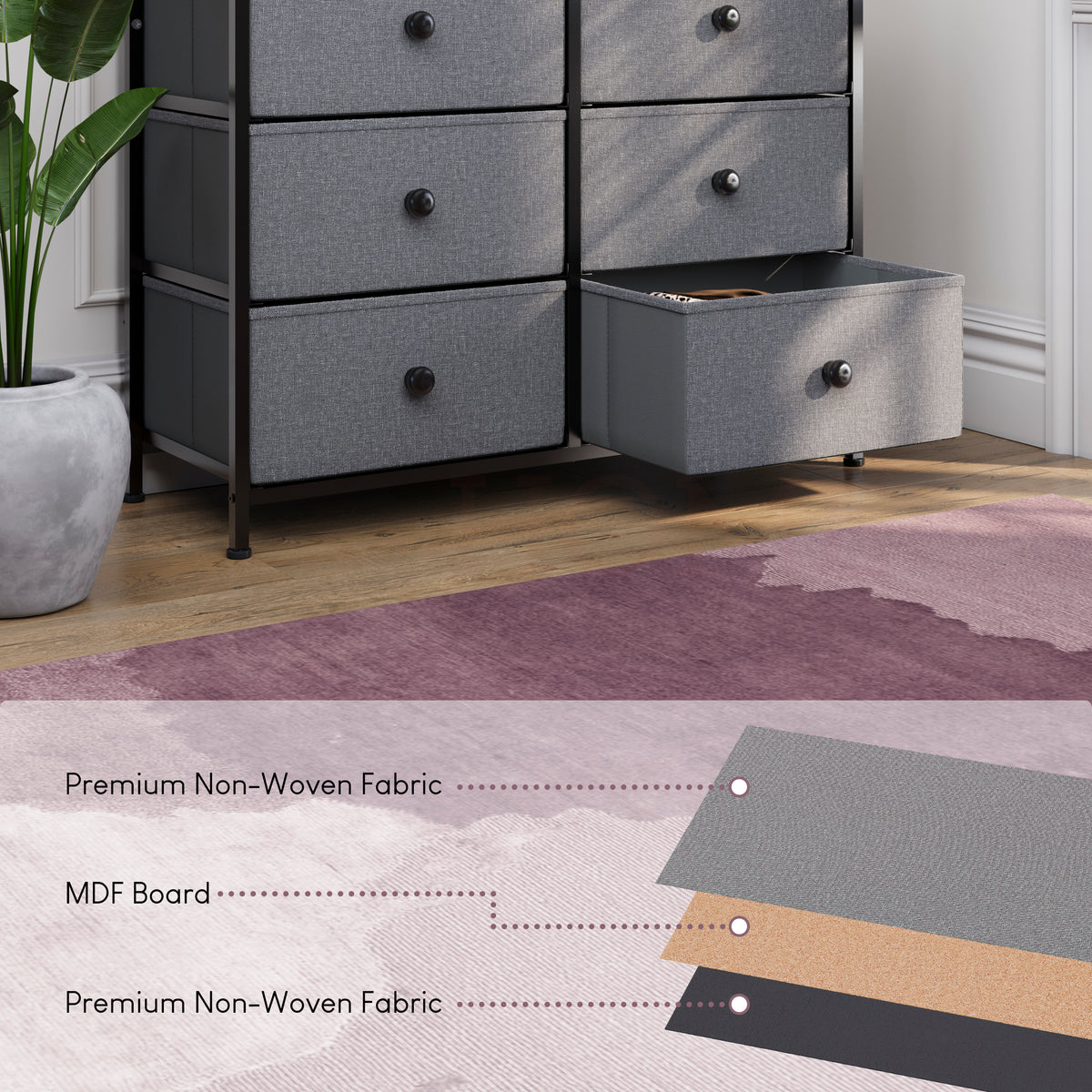 Chorley 6 Drawer Fabric Drawer Chest, Grey & Black