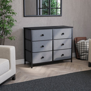 Chorley 6 Drawer Fabric Drawer Chest, Grey & Black
