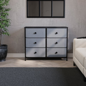 Chorley 6 Drawer Fabric Drawer Chest, Grey & Black