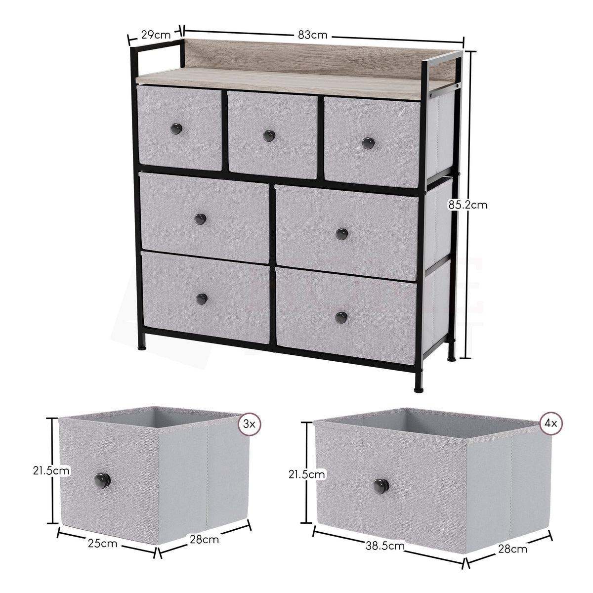Chorley 7 Drawer Fabric Drawer Chest, Beige & Grey Wood