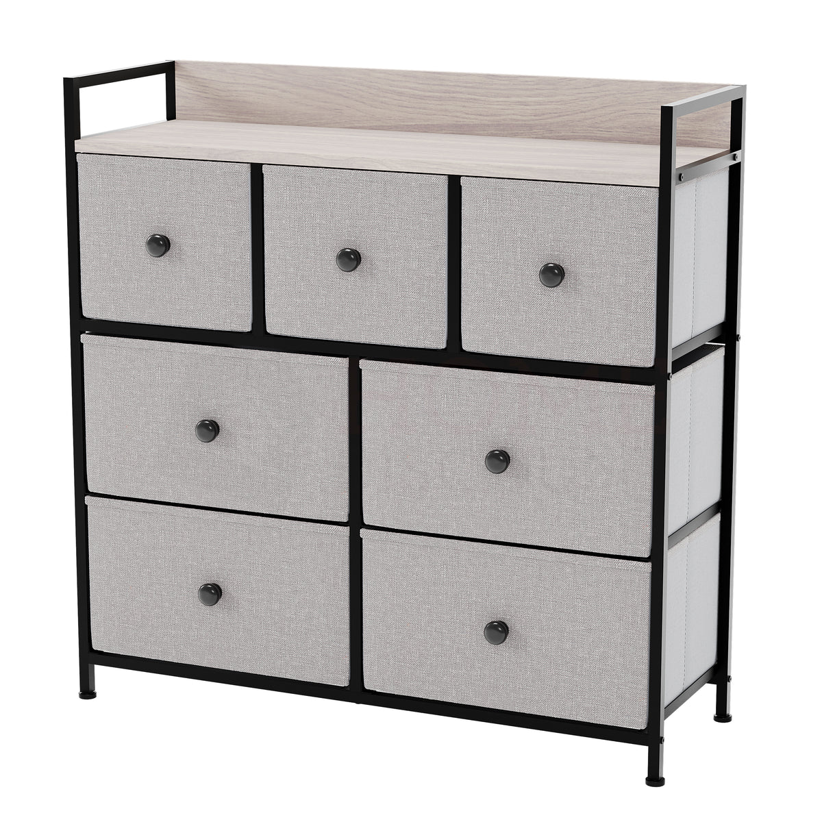 Chorley 7 Drawer Fabric Drawer Chest, Beige & Grey Wood