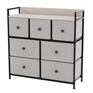 Chorley 7 Drawer Fabric Drawer Chest, Beige & Grey Wood